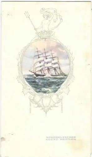 Norddeutscher Lloyd Bremen – Speisekarte für Hauptmahlzeit und Musikprogramm