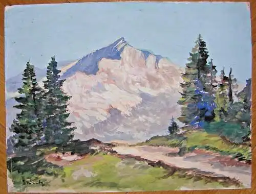 Original-Aquarell Voralpenlandschaft von J. Wirtz unten links signiert