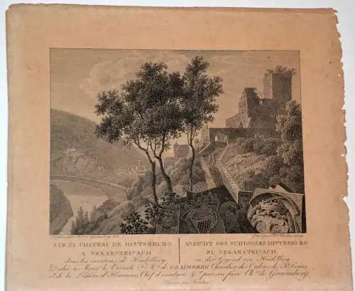 Radierung,Schloß Hinterburg bei Neckarsteinach,wohl um 1830 gestochen