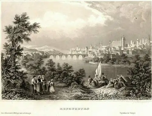 Stahlstich „REGENSBURG“ von J. und R. Sands um 1850