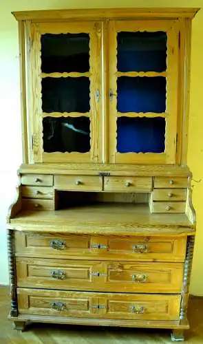 Möbel, Bauernsekretär,Weichholz,Natur,mit Aufsatz19.Jhdt.,