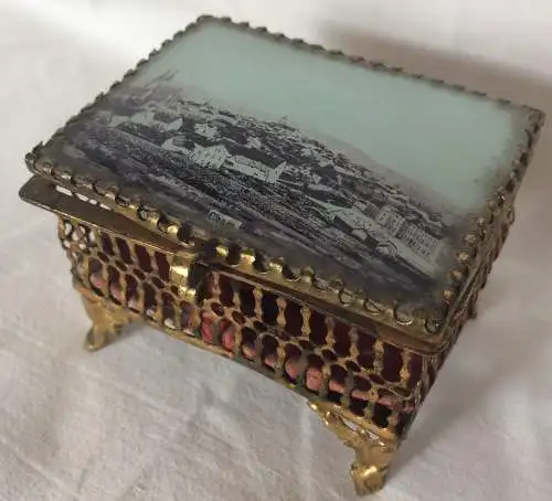 Kleines Souvenir-Schmuckkästchen aus Messing mit Photoansicht von Cham