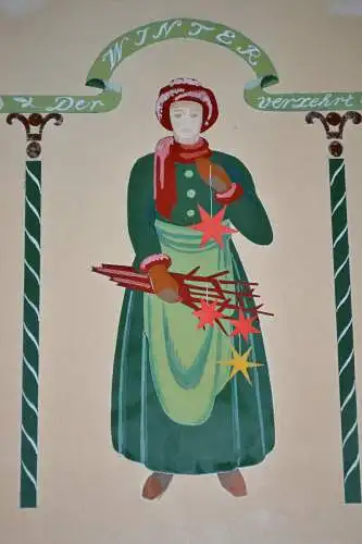 Kollagen, Winter und Frühling,koloriert,hinter Glas,ca.1930