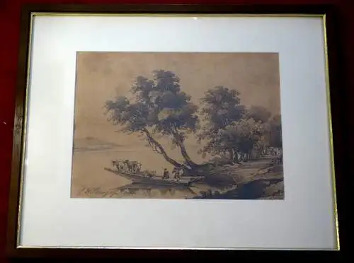 Burgess,Henry Williams,Die Fähre,Bleistiftzeichnung,England dat.1829, signiert