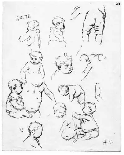 August Holmberg,Bleistiftzeichnung,Studien, Baby  , 1878, monogrammiert