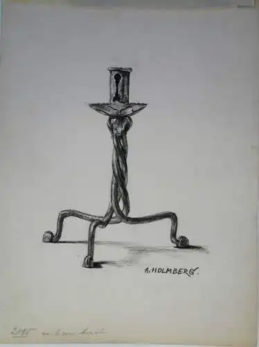 Bleistiftzeichnung, August Holmberg, Kerzenständer