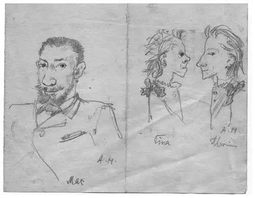 August Holmberg,2Bleistiftzeichnungen,Max,Tina und Alwin, ca 1878, monogrammiert