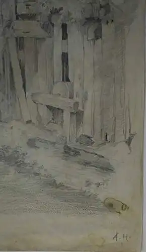 Bleistiftzeichnung, August Holmberg, Alte Mühle