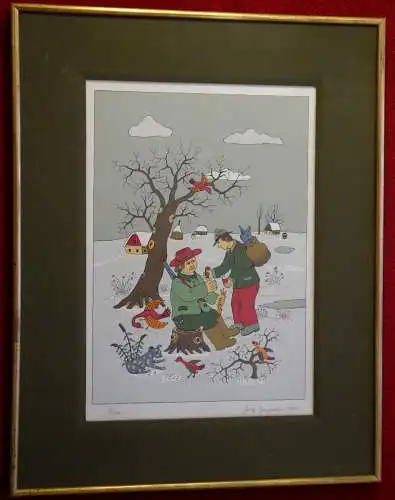 Josip Generalic, Naive Malerei, Druck 55/190, 1985,sign., gerahmt, verglast