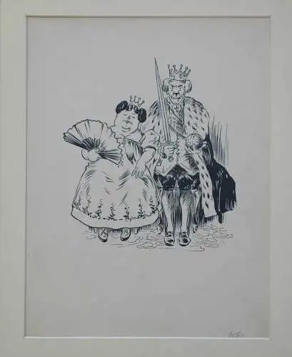 Naive drawing of a queen and a king, black ink on paper, 1850-1880