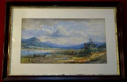 Aquarell, wohl Irrsee, unbek. Künstler, Mitte des 19 Jh., gerahmt, verglast