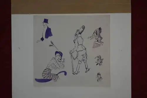 Zeichnung,Drawing, purple ink, feather and brush, study for six characters