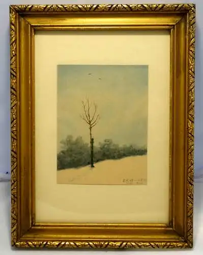Aquarell,Marie Fritzl,Winterlandschaft. 1945-1950,mit schönem Rahmen. 