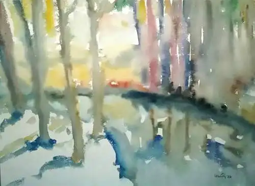 Aquarell,W.Ulrich,sign. und datiert,Wald mit Bach, 1977