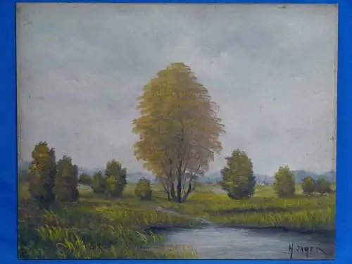 Ölbild auf Pappe, Moorlandschaft, sign. Hans Jäger, Münchner Maler
