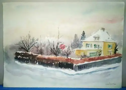 Aquarell,W.Ulrich,1961, Villa in der Wintersonne