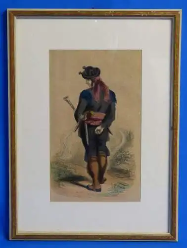 Soldat, Handkolorierte Lithografie, Ende 19 . Jhdrt
