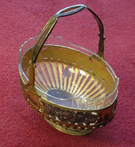 Jardiniere,Jugendstil,ca.1905,Zinn,vergoldet,geschliffene,originale Glasschale