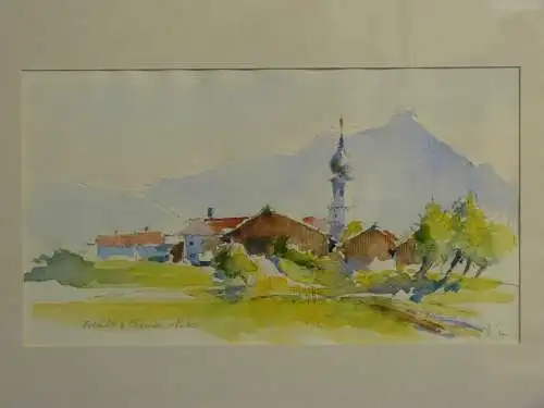Aquarell,Erlstätt am Chiemsee,1983, unbek. Künstler,Monogrammiert "bw"
