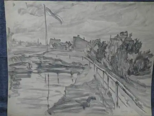Bleistiftzeichnung,Juli 1916,Auguste Reissmüller 1869-1958,Landschaft mit Stadt