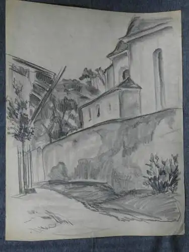 Bleistiftzeichnung,Anfang 1900,Auguste Reissmüller 1869-1958,München, Kirche