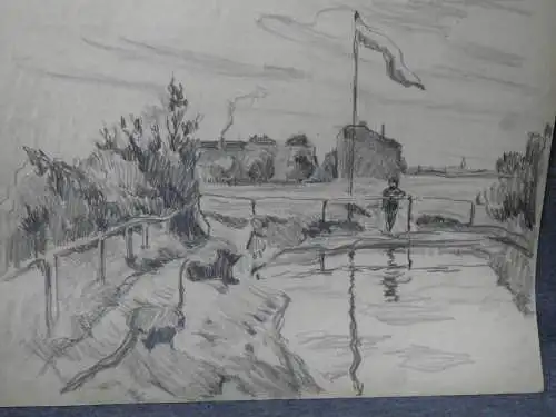 Bleistiftzeichnung um1900,Auguste Reissmüller 1869-1958,München,Landschaft  