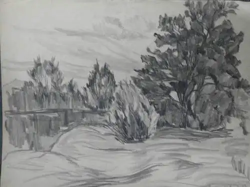 Bleistiftzeichnung,um 1900,Auguste Reissmüller,1869-1958, München, Landschaft 