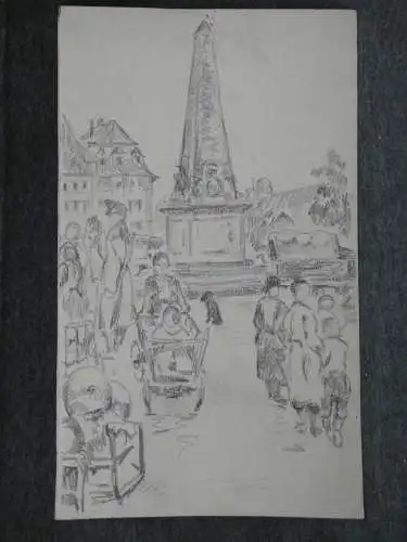Bleistiftzeichnung, Verfassungssäule Karlsruhe, etwa 1900
