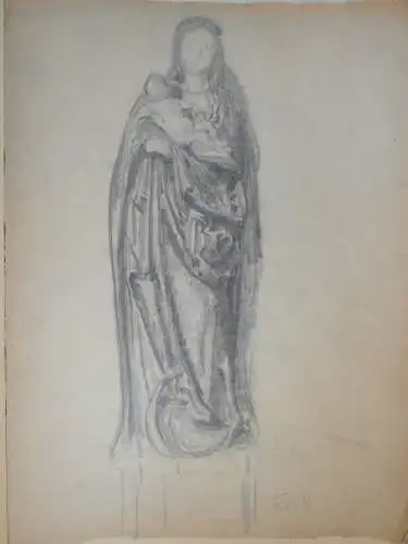 Skizzen auf Papier,Anfang 1900, unbekannter Maler,Madonna mit Kind