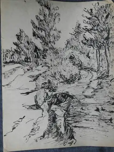 Tuschezeichnung,Anfang 1900,Auguste Reissmüller 1869-1958,München,Landschaft