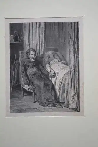 Lithografie, Jocelyn, Gavarni, 19. Jhdrt.,Priester am Totenbett