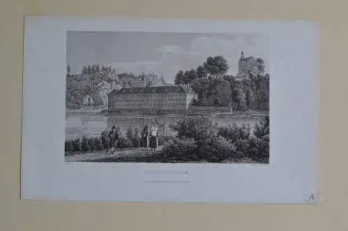 Stahlstich, Kloster Weltenburg, Donau, Grünewald, ca. 1850