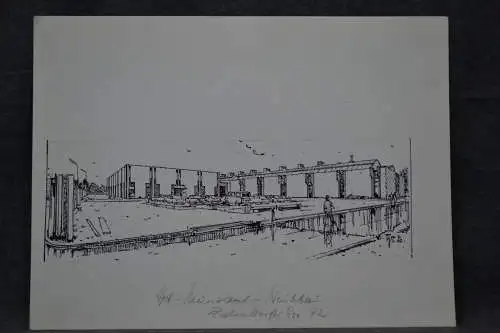 München,Tuschfederzeichnung,Bauer-Oltsch,Original,München, Münzamtneubau