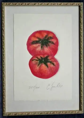Radierung, koloriert, 254/300, Tomaten, sign. unleserlich, evtl. Jurel, 1995