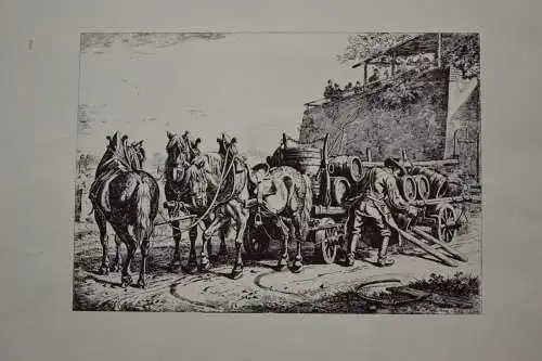  Kupferstich, Bier für München, Original von 1862, Nachdruck etwa 1950