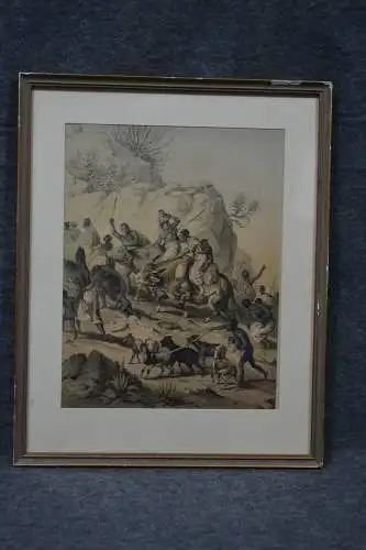 Holzschnitt, koloriert, Flucht, Afrika, etwa 1880