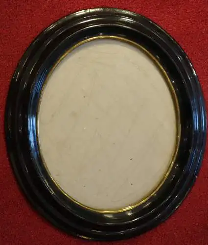 Bilderrahmen oval,Biedermeier, Pappmaché mit Holz versteift, mit Glas