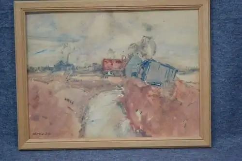 Aquarell, Otto Miller-Diflo, Dorf am Bach, etwa 1930