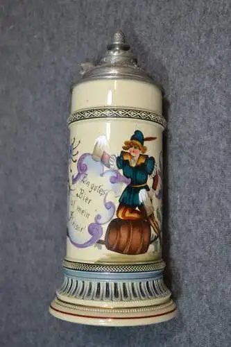  Bierkrug,  Zinndeckel, gewidmet Karl Roidl
