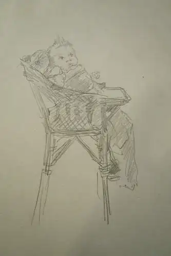 Bleistiftzeichnung,Skizze,August Holmberg,"Baby im Stuhl" 1878