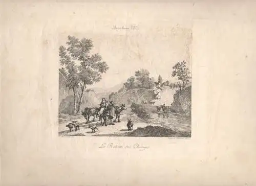 Kupferstich „Le Retour des Champs“ von Emile Daumont nach Nicolaes Berchem