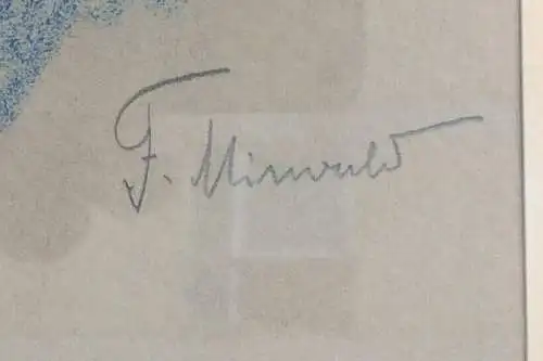 Buntstiftzeichnung Portrait von Ferdinand Mirwald, gerahmt hinter Glas, signiert