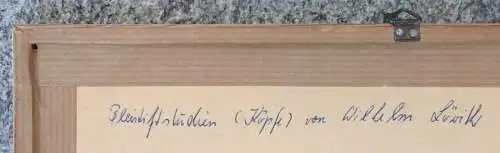 Bleistiftstudie Köpfe von Wilhelm Löwith, im Passepartout, gerahmt hinter Glas