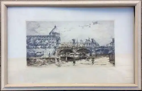 Radierung „Berlin Schloßbrücke“, signiert, gerahmt ,ohne Glas