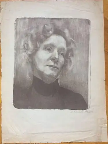 Lithographie Portrait einer jungen Frau signiert „L. Schmidt München“