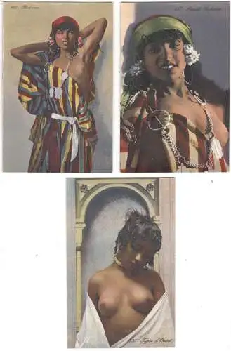 3 erotische Ansichtskarten mit arabischen und nordafrikanischen Frauen ca. 1900