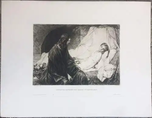 Radierung „CHRISTUS ERWECKT DES JAIRUS' TÖCHTERLEIN“ von William Unger, G v. Max