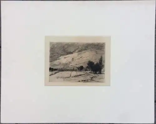 Original-Radierung Landschaft von Hans-Eduard von Berlepsch 1895 im Passepartout