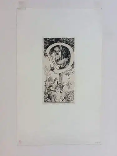 Radierung „Initial D - Die Ruhe auf der Flucht“ von Max Klinger, 1889