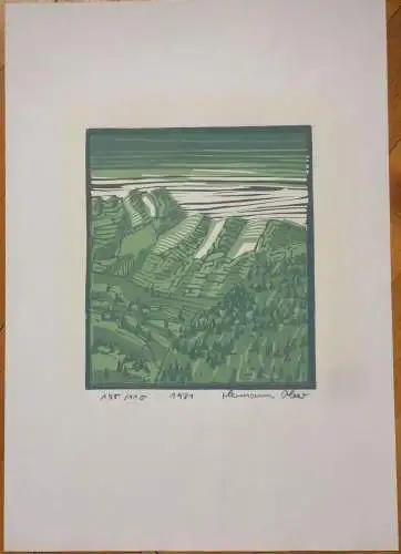 Farblinolschnitt ohne Titel von Hermann Ober 1981, Blatt 110 von 150